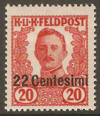 Issue for Italy 1918 22c on 20h Vermilion. SG25.