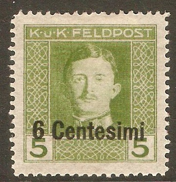 Issue for Italy 1918 6c on 5h Green. SG4.