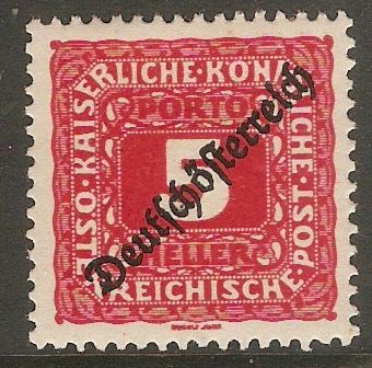 Austria 1919 5h Carmine Postage Due. SGD323.