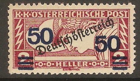 Austria 1921 50 on 2h Newspaper stamp. SGN450.