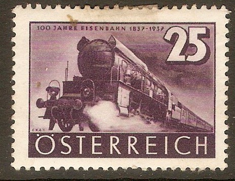 Austria 1937 25g Railway Anniversary series. SG813.
