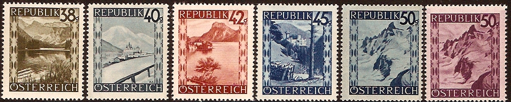 Austria 1947 Pictorial stamps. SG941-SG946.