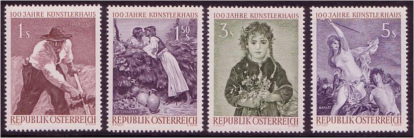 Austria 1961 Kunstlerhaus Centenary Stamps. SG1365-SG1368.