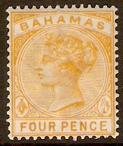 Bahamas 1884 4d Deep yellow. SG53. - Click Image to Close