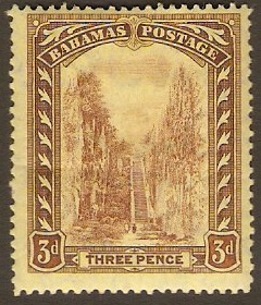 Bahamas 1911 3d Purple on yellow. SG76.