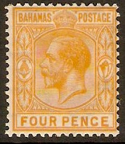 Bahamas 1912 4d Orange-yellow. SG85. - Click Image to Close