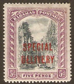 Bahamas 1918 5d Black and mauve Special Delivery Stamp. SGS3.