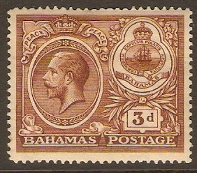Bahamas 1920 3d Deep brown. SG109.