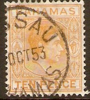 Bahamas 1938 10d. Yellow-Orange. SG154c.