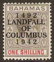 Bahamas 1942 1s Grey-black and bright crimson. SG171b.