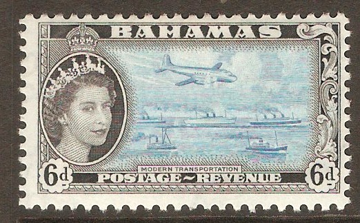 Bahamas 1954 6d Light blue and black. SG208.