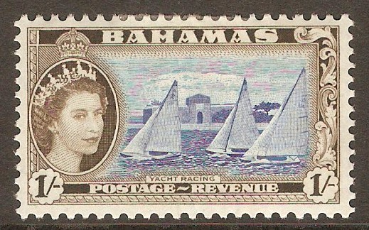 Bahamas 1954 1s Ultramarine and olive-brown. SG211.