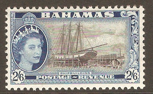 Bahamas 1954 2s.6d Black and deep blue. SG213.