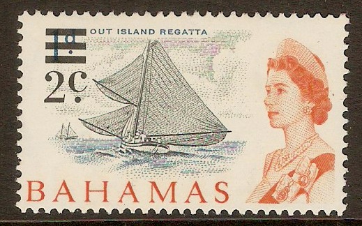 Bahamas 1966 2c on 1d Slate, light blue and orange. SG274.