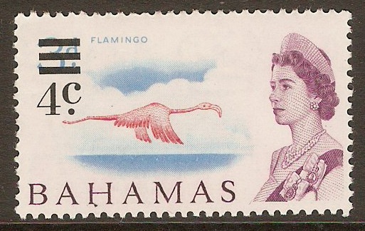 Bahamas 1966 4c on 3d Red, light blue and purple. SG276.