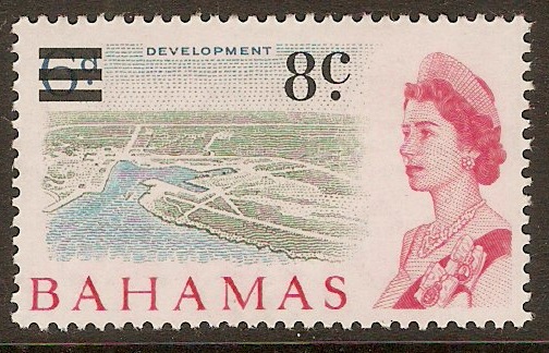 Bahamas 1966 8c on 6d Dull green, light blue and rose. SG278.