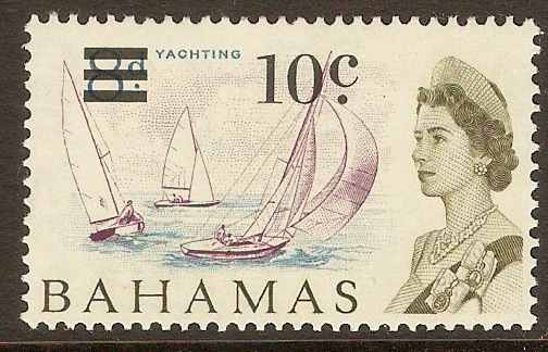 Bahamas 1966 10c on8d Red purple, lt. blue and bronze-grn. SG279