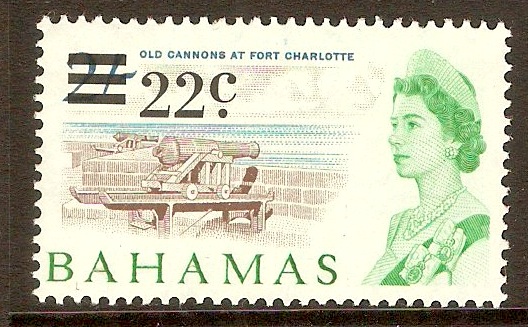 Bahamas 1966 22c on 2s Brown, light blue and emerald. SG283.