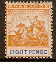 Barbados 1892 8d Orange and ultramarine. SG112.