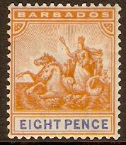 Barbados 1905 8d Orange and ultramarine. SG142.