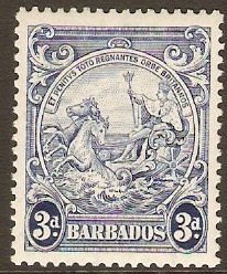 Barbados 1938 3d Blue. SG252c.