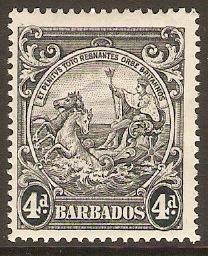 Barbados 1938 4d Black. SG251a. Perf 14.