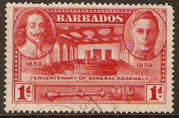 Barbados 1939 1d Scarlet. SG258.