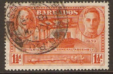 Barbados 1939 1d Orange. SG259.
