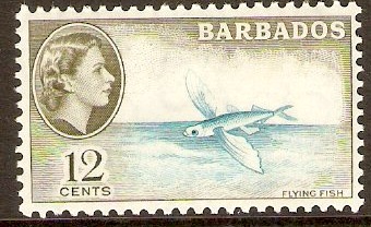 Barbados 1953 12c Turquoise-blue and brown-olive. SG296.