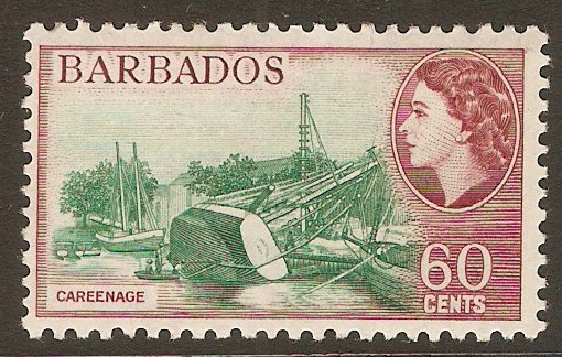 Barbados 1953 60c Blue-green and brown-purple. SG299.