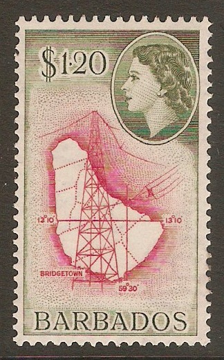 Barbados 1953 $1.20 Carmine and bronze-green. SG300.