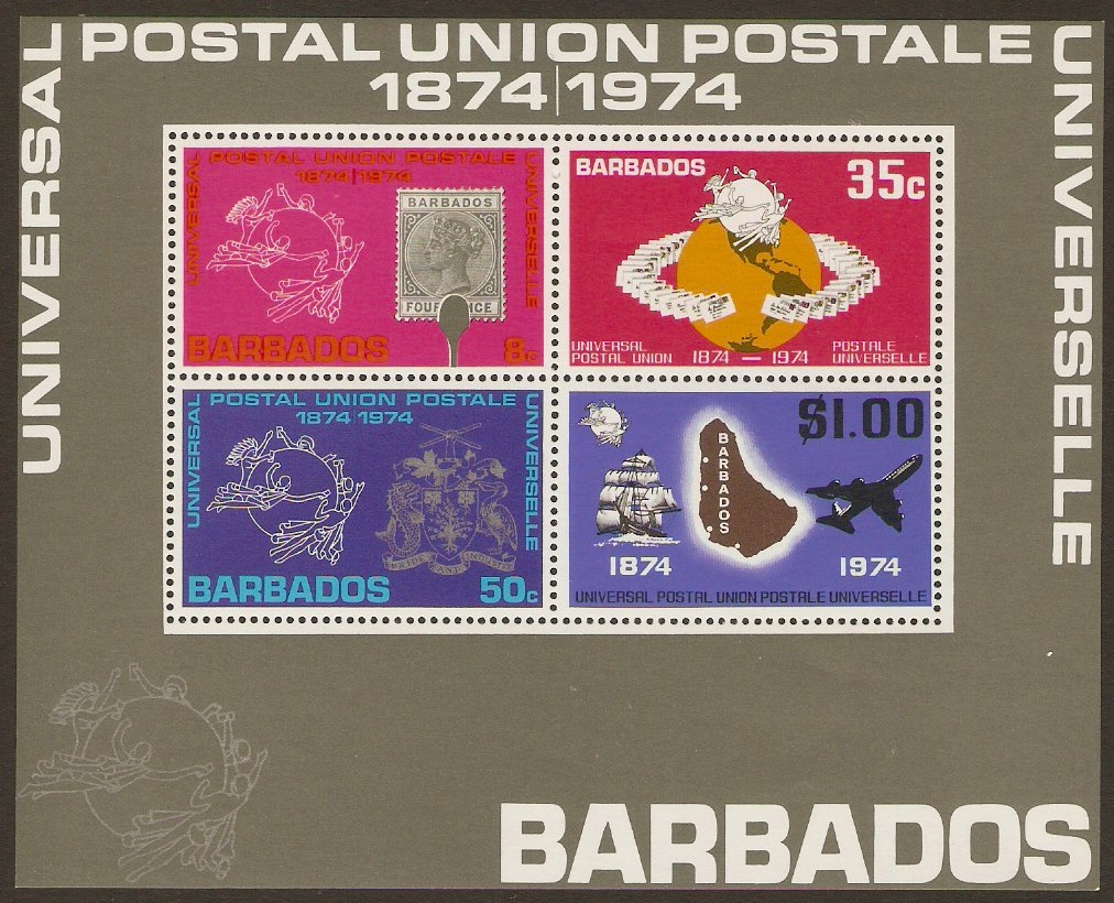 Barbados 1974 UPU Centenary Sheet. SGMS505.