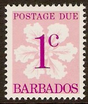 Barbados 1976 1c Mauve and pink - Postage Due. SGD14a.