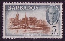 Barbados 1950 3c Reddish brown & blue-green. SG273. - Click Image to Close