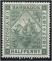 Barbados 1897 d. Dull Green. SG117.