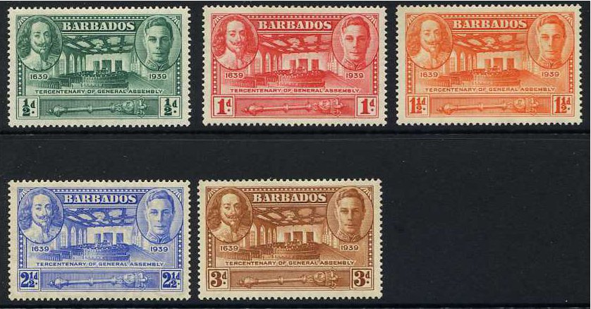 Barbados 1939 General Assembly Set. SG257-SG261.