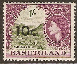 Basutoland 1961 10c on 1s Bronze-green and purple. SG64.