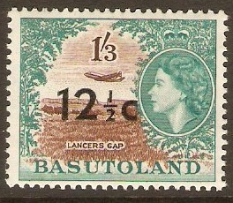 Basutoland 1961 12c on 1s.3d Brown and turq-green. SG65.