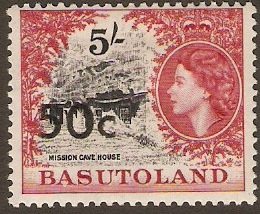Basutoland 1961 50c on 5s Black and carmine-red. SG67.