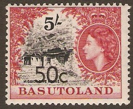 Basutoland 1961 50c on 5s Black and carmine-red. SG67a.