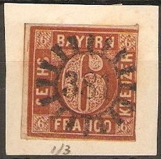 Bavaria 1849 6k Brown - Silk thread. SG7.