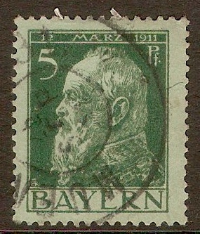 Bavaria 1911 5pf Green on green. SG139.