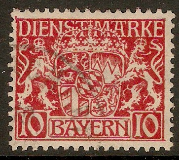 Bavaria 1916 10pf Crimson - Official Stamp. SGO199.
