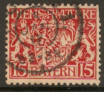 Bavaria 1916 15pf Red - Official Stamp. SGO201.