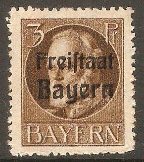Bavaria 1919 3pf Brown - Opt. Freistaat Bayern series. SG231A