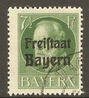 Bavaria 1919 7pf Green - Opt. Freistaat Bayern series. SG233A