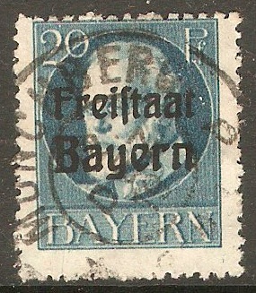 Bavaria 1919 20pf Grn-blue - Opt. Freistaat Bayern. SG236A