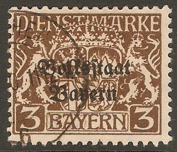 Bavaria 1919 3pf Brown - Official Stamp. SGO215.