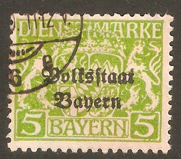 Bavaria 1919 5pf Yellow-green - Official Stamp. SGO216.