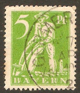 Bavaria 1920 5pf Yellow-green. SG257.